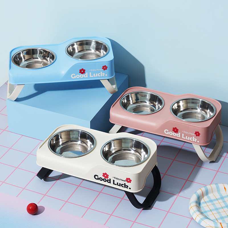 Baby Food Cat - Stainless steel double-bowl elevated pet feeding