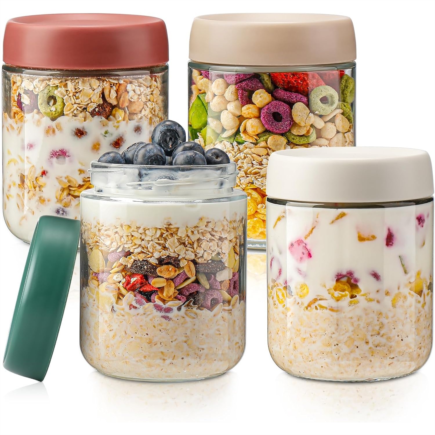 Baby Food Jars - Glass Overnight Oats Containers with Lids,
