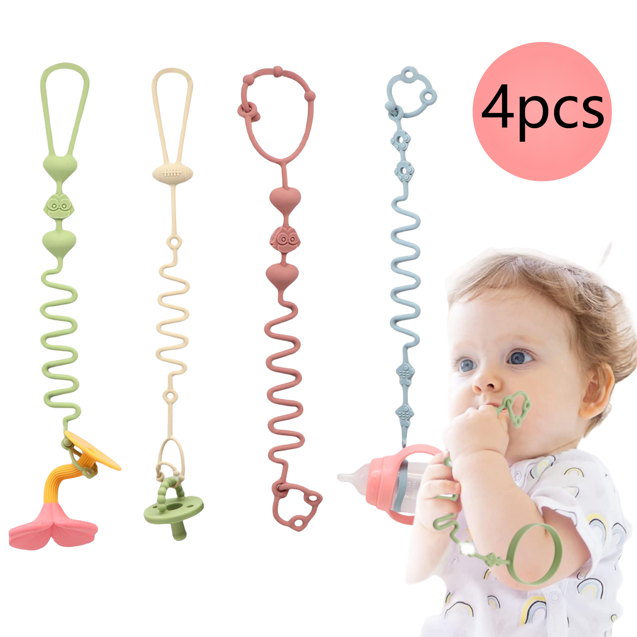 Baby Food Bottle - 4-Piece Pack - Baby Toy Straps,