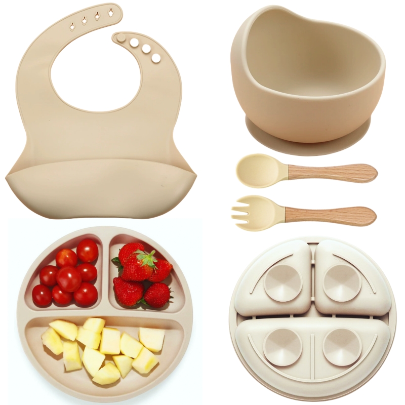 Silicone Suction Bowl - 5Pcs Silicone Baby Feeding Set Safe