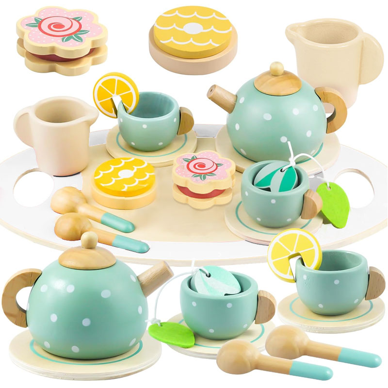Wooden Afternoon Tea Set Toy P - Baby Food Under 1 Year avaliação e preço