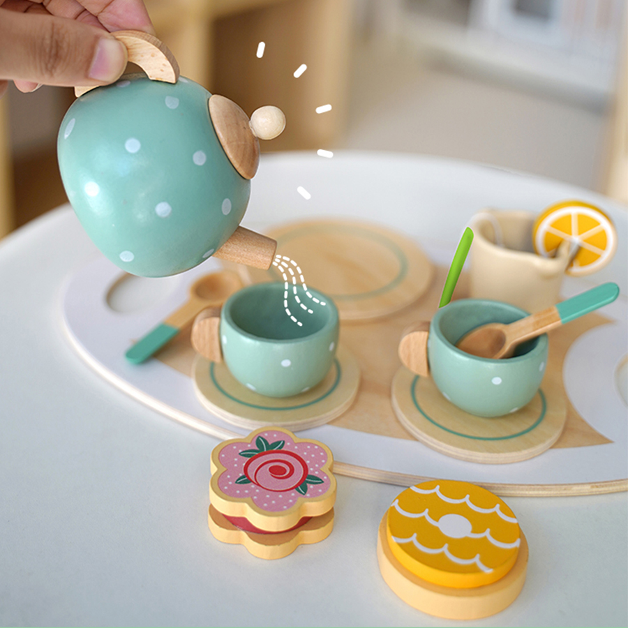 Wooden Afternoon Tea Set Toy P - Baby Food Under 1 Year avaliação e preço