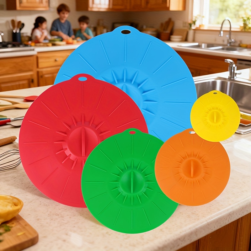 5-Piece Silicone Lids, Heat-Re - Silicone Suction Bowl avaliação e preço