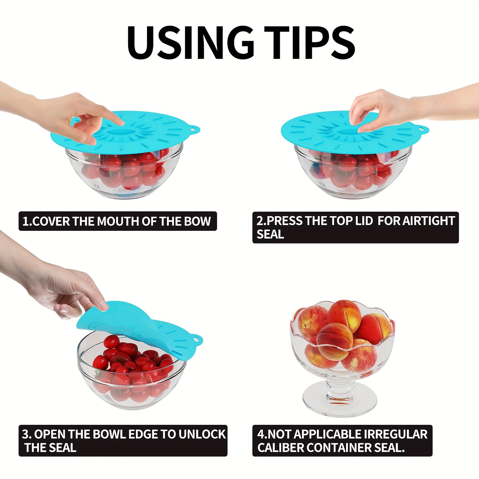 5-Piece Silicone Lids, Heat-Re - Silicone Suction Bowl avaliação e preço
