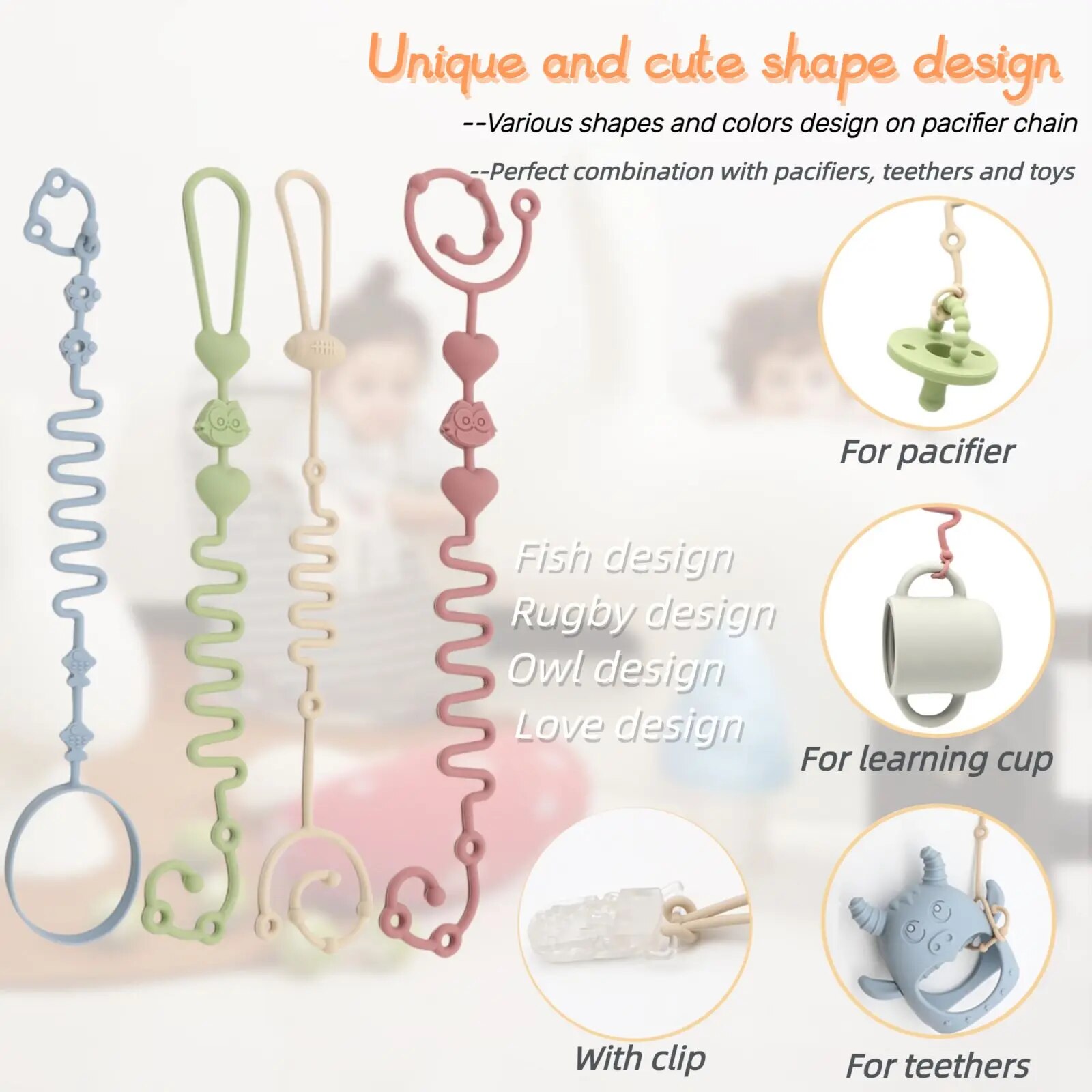 4PCS Baby Pacifier Chain with  - Baby Food Bottle avaliação e preço