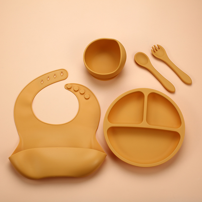 5Pcs Silicone Baby Feeding Set - Silicone Suction Bowl avaliação e preço